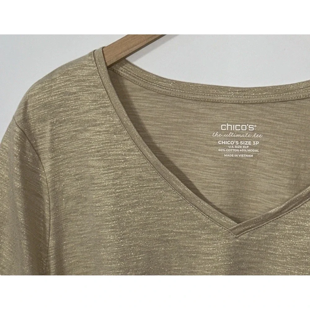 Chicos The Ultimate Tee Gold Shimmer Sz XL Petite XLP‎  (3P) EC